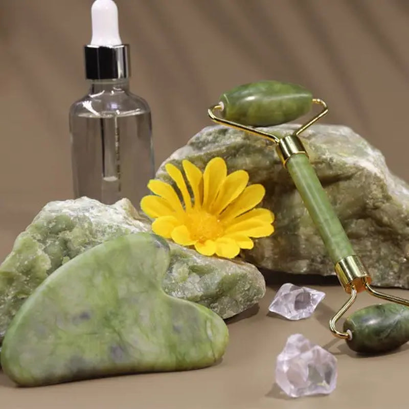 BAIMEI Icyme Gua Sha and Jade Roller Facial Tools Set for Puffiness and Self-Care Gifts