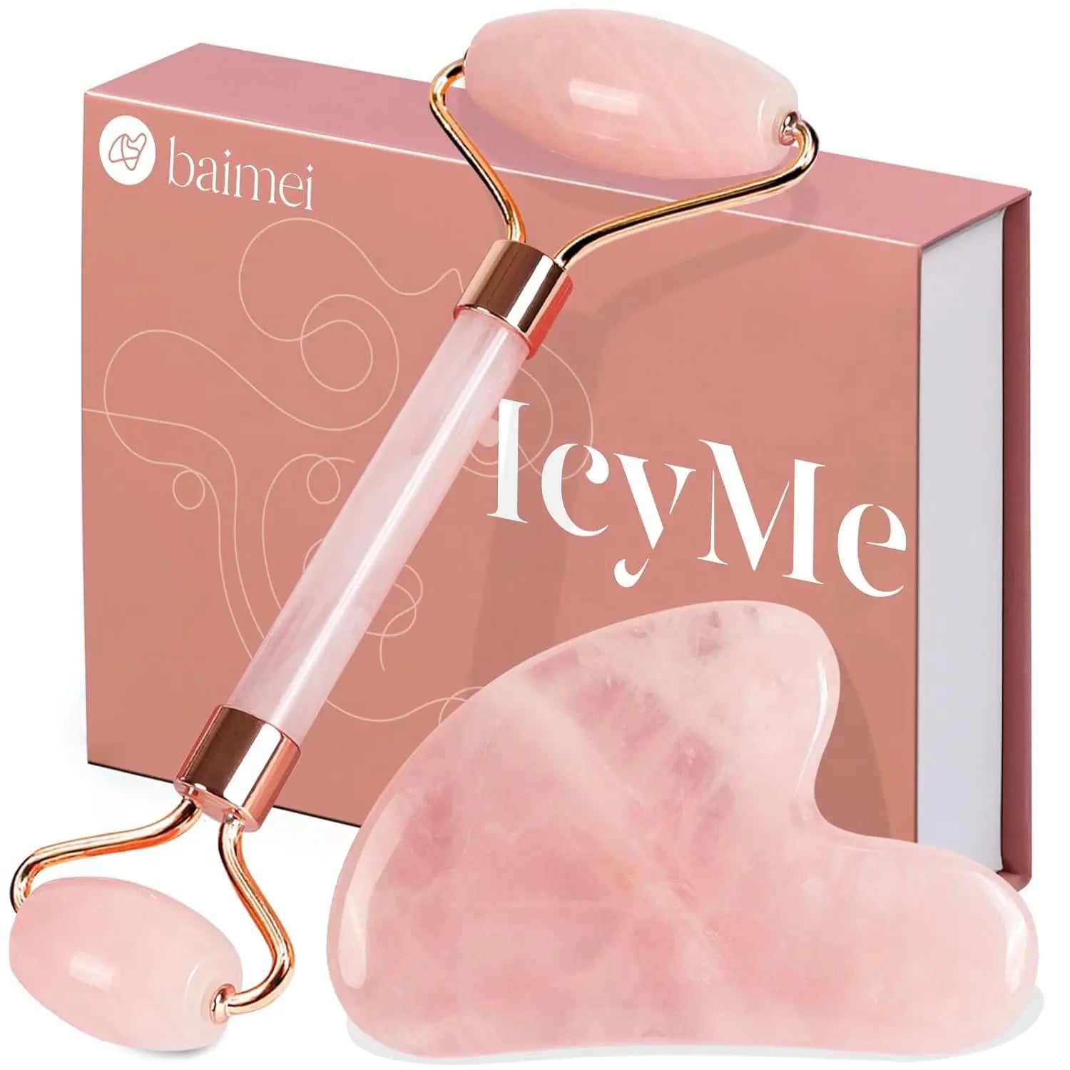 BAIMEI Icyme Gua Sha and Jade Roller Facial Tools Set for Puffiness and Self-Care Gifts
