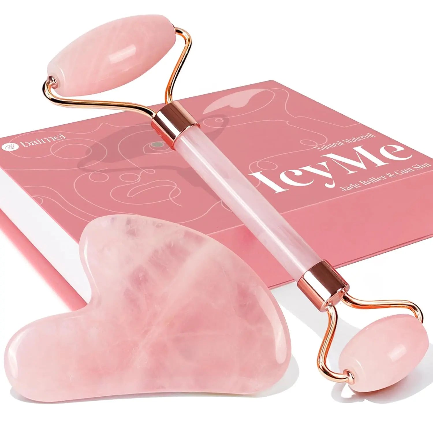 BAIMEI Icyme Gua Sha and Jade Roller Facial Tools Set for Puffiness and Self-Care Gifts